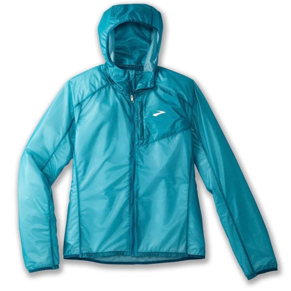 Brooks All Altitude Jacket M Lagoon Blue Packable Hooded Running Windbreaker